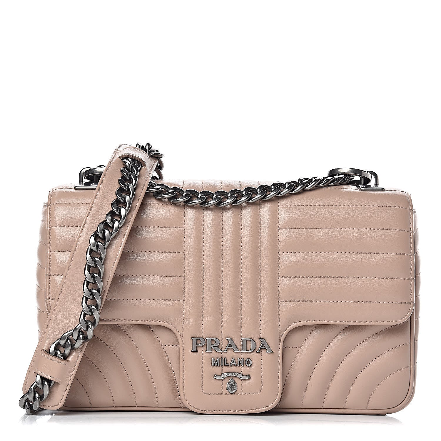 Prada Soft Calfskin Impunture Diagramme Medium Chain Flap Shoulder Bag Cipria 1 of 9