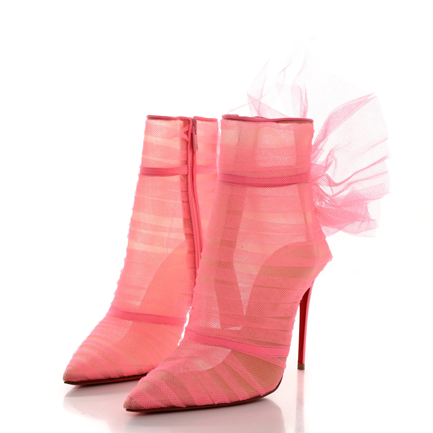 Christian Louboutin Tulle Nappa Libellibooty 100 Ankle Boots 39 Bubble Gum 3 of 7