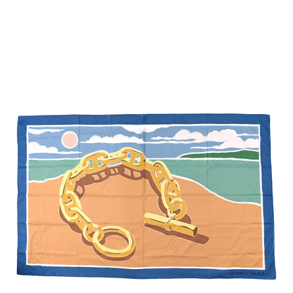 Hermes Cotton Escale A La Plage Beach Pareo Bleu Fauve 1 of 3