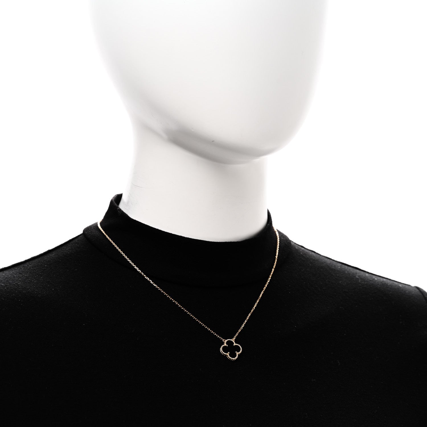 Van Cleef & Arpels 18K Yellow Gold Black Onyx Vintage Alhambra Pendant Necklace 2 of 5