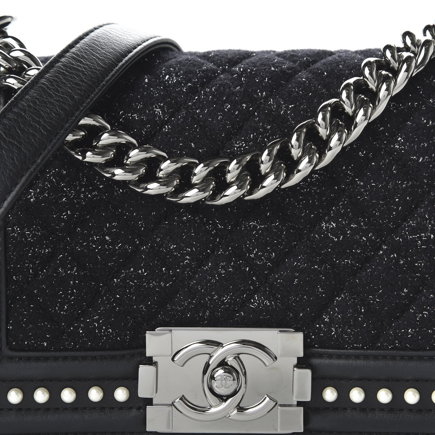 Chanel Calfskin Pearl Tweed Small Boy Flap Black 10 of 10