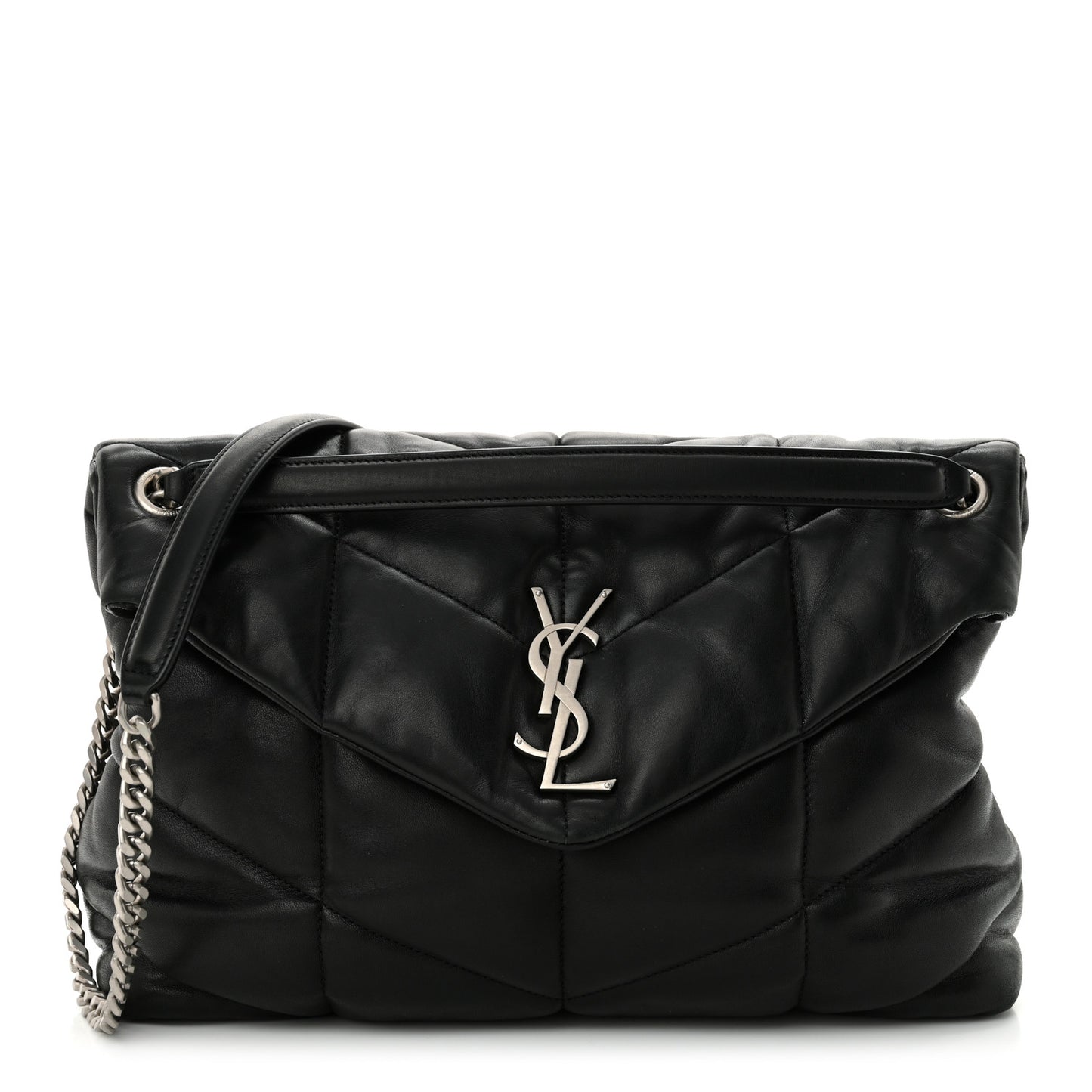 Lambskin Quilted Medium Loulou Puffer Monogram Chain Satchel Black