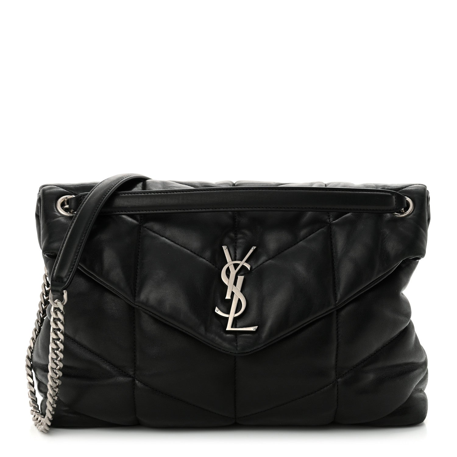 Saint Laurent Lambskin Quilted Medium Loulou Puffer Monogram Chain Satchel Black 1 of 13