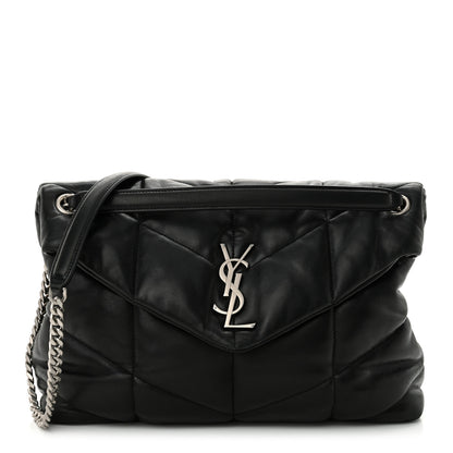 Saint Laurent Lambskin Quilted Medium Loulou Puffer Monogram Chain Satchel Black 1 of 13