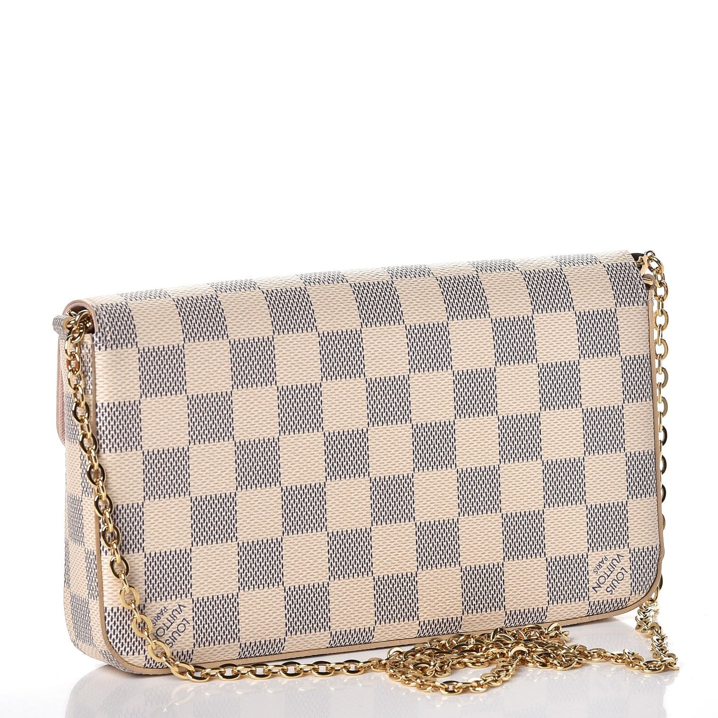 Damier Azur Pochette Felicie Chain Wallet Rose Ballerine