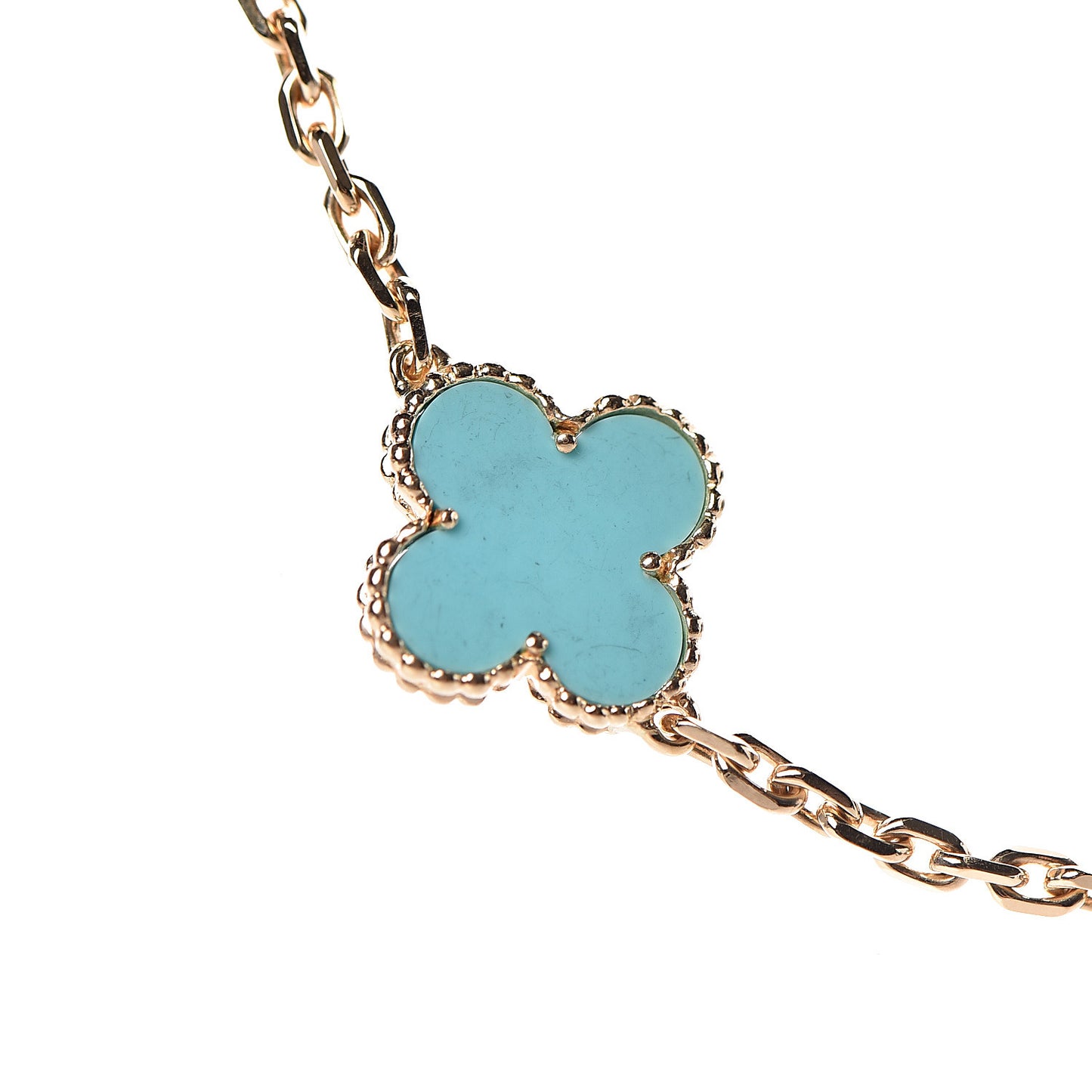 18K Yellow Gold Turquoise 10 Motifs Vintage Alhambra Necklace