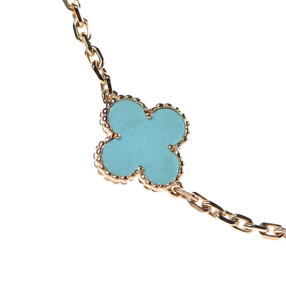 Van Cleef & Arpels 18K Yellow Gold Turquoise 10 Motifs Vintage Alhambra Necklace 7 of 15