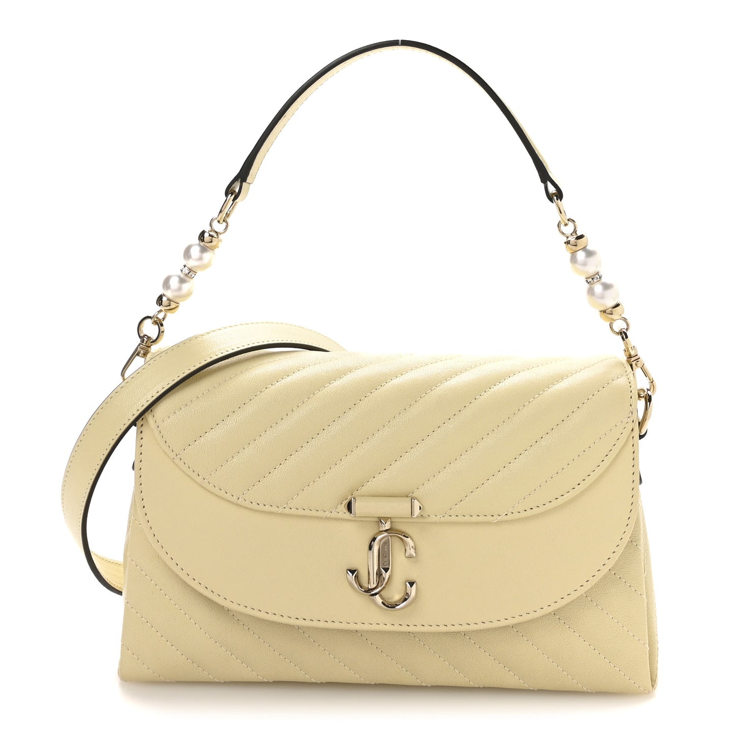 Calfskin Quilted Pearl Biker Curve Top Handle Bag Buttermilk