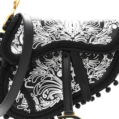 Christian Dior Calfskin Embroidered Saddle Bag Black White 7 of 9