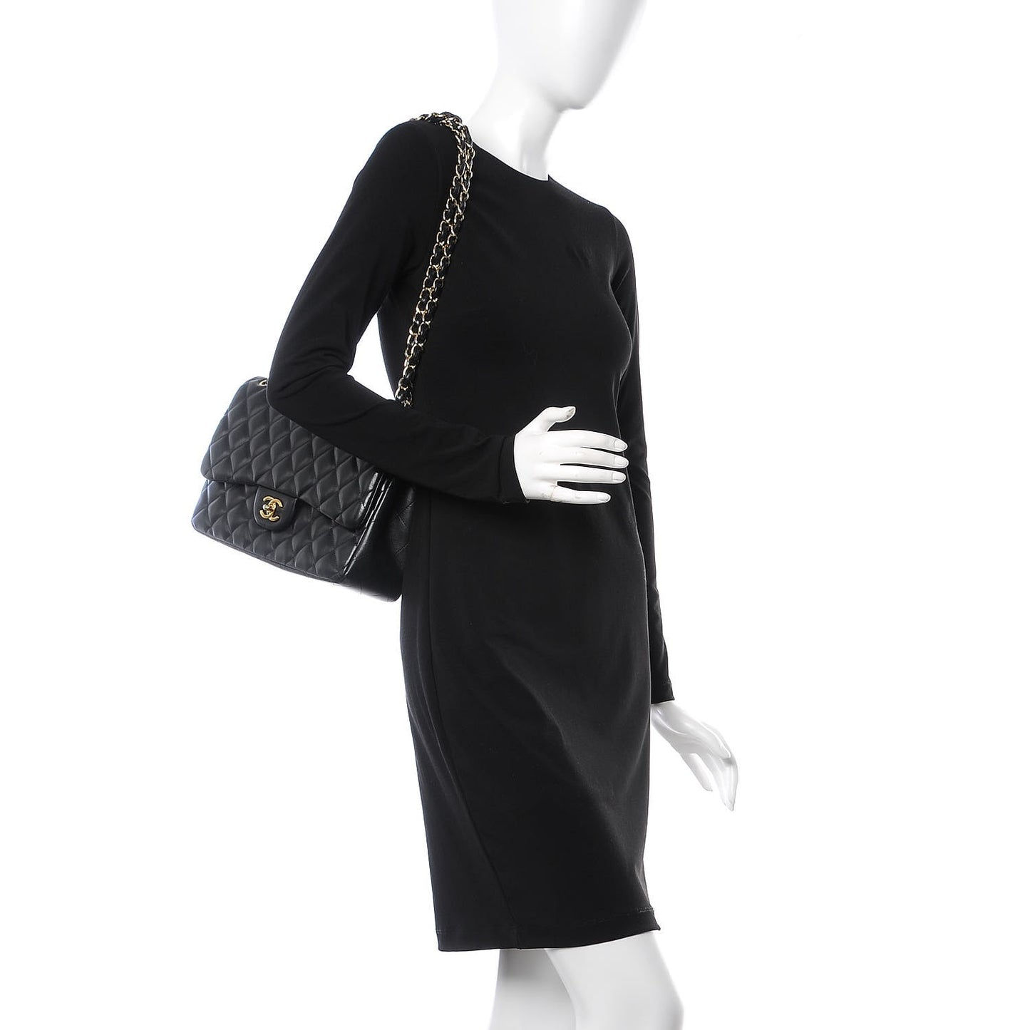 Lambskin Quilted Jumbo Double Flap Black
