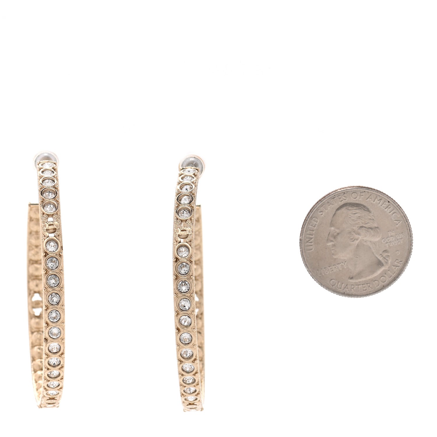 Chanel Crystal CC Hoop Earrings Gold 2 of 5