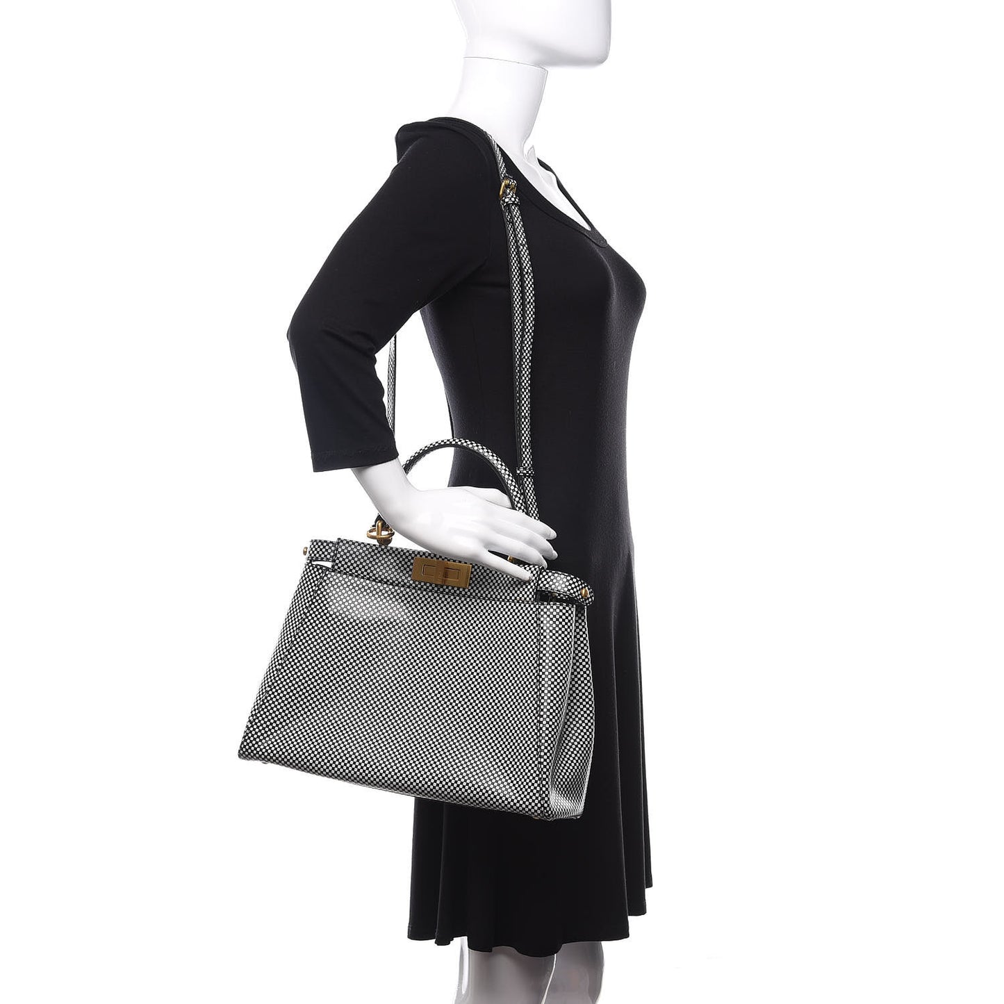 Pequin Checkered Medium Peekaboo Iconic Satchel Black White
