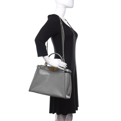 Fendi Pequin Checkered Medium Peekaboo Iconic Satchel Black White 3 of 12