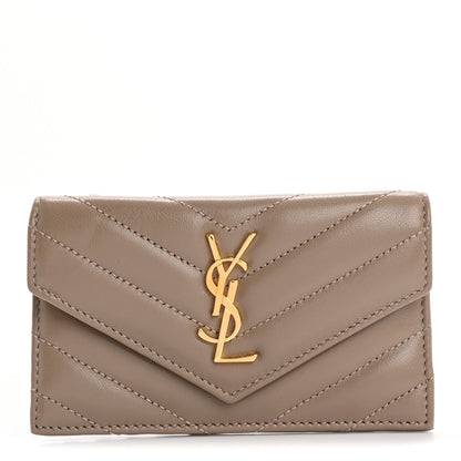 Saint Laurent Calfskin Matelasse Chevron Monogram Fragments Zippered Card Case Greyish Brown 1 of 7