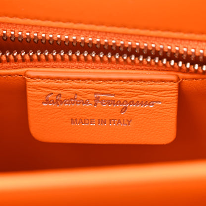 Salvatore Ferragamo Brushed Calfskin Airbrush Small Iconic Top Handle Bag Orange Multicolor 6 of 12