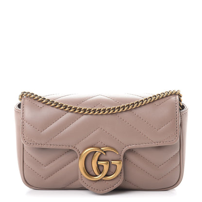 Gucci Calfskin Matelasse Super Mini GG Marmont Shoulder Bag Porcelain Rose 1 of 10