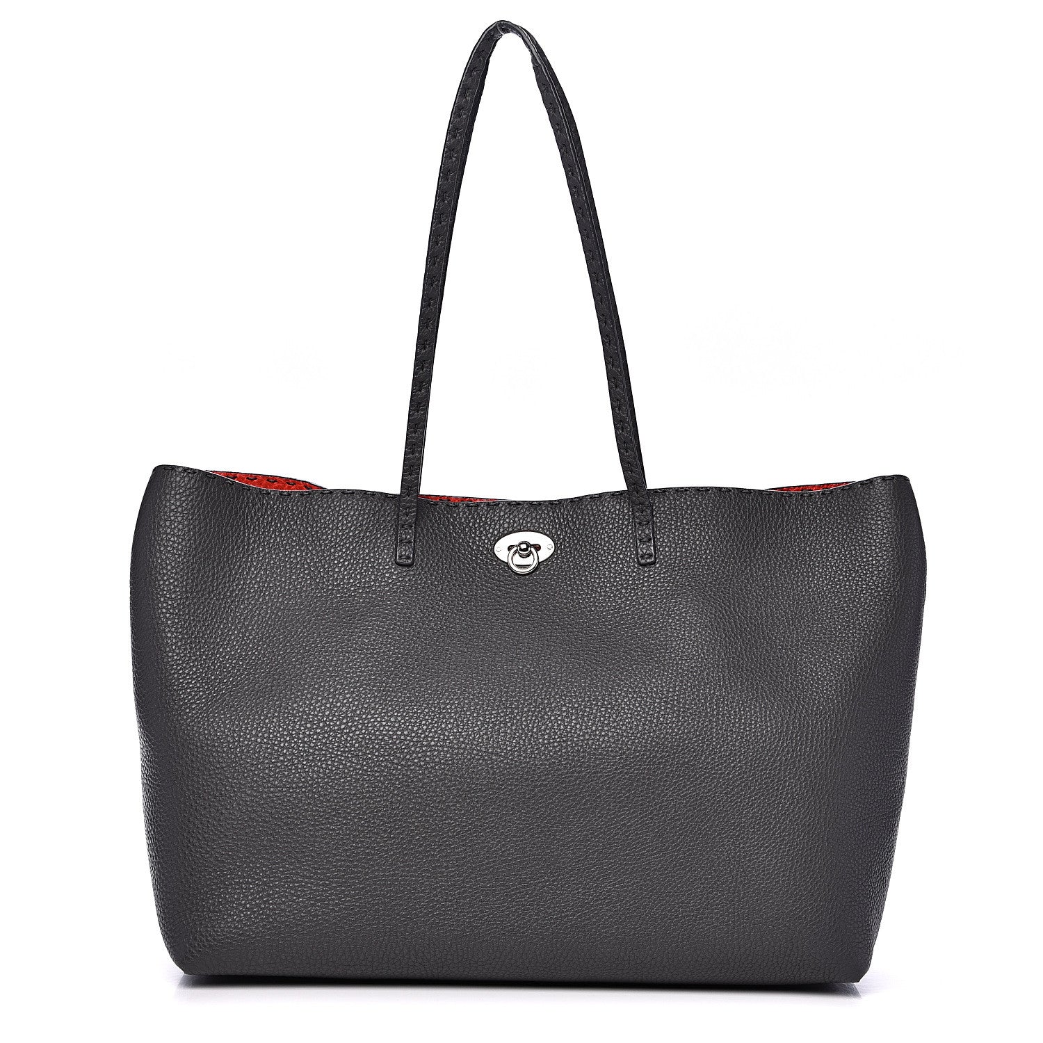Fendi Cuoio Romano Selleria Bi-Color Large Carla Shopping Tote Asfalto Papavero 1 of 10