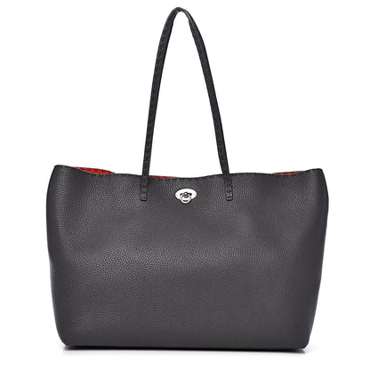 Fendi Cuoio Romano Selleria Bi-Color Large Carla Shopping Tote Asfalto Papavero 1 of 10
