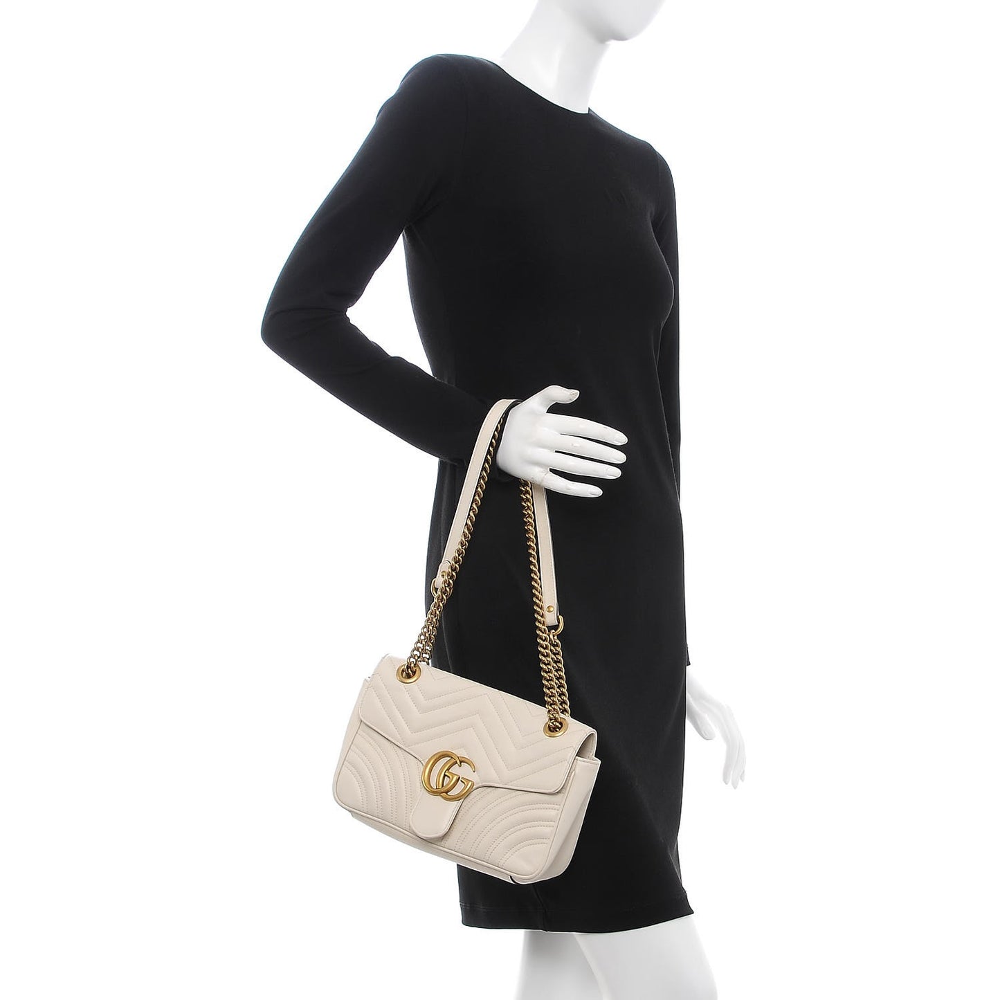 Calfskin Matelasse Small GG Marmont Shoulder Bag White