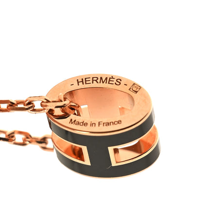 Hermes Lacquered Rose Gold Mini Pop H Pendant Necklace Black 5 of 6