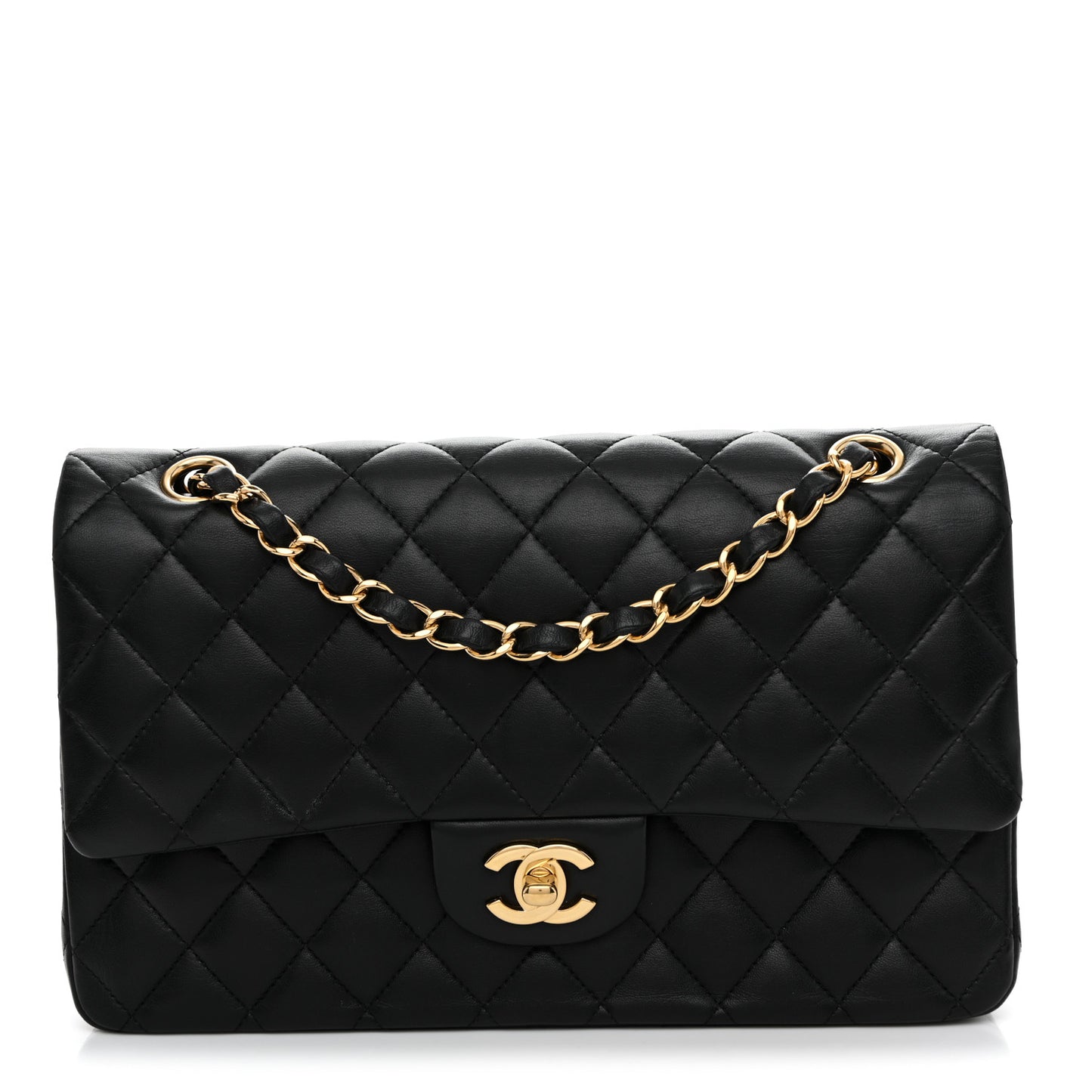 Lambskin Quilted Medium Double Flap Black