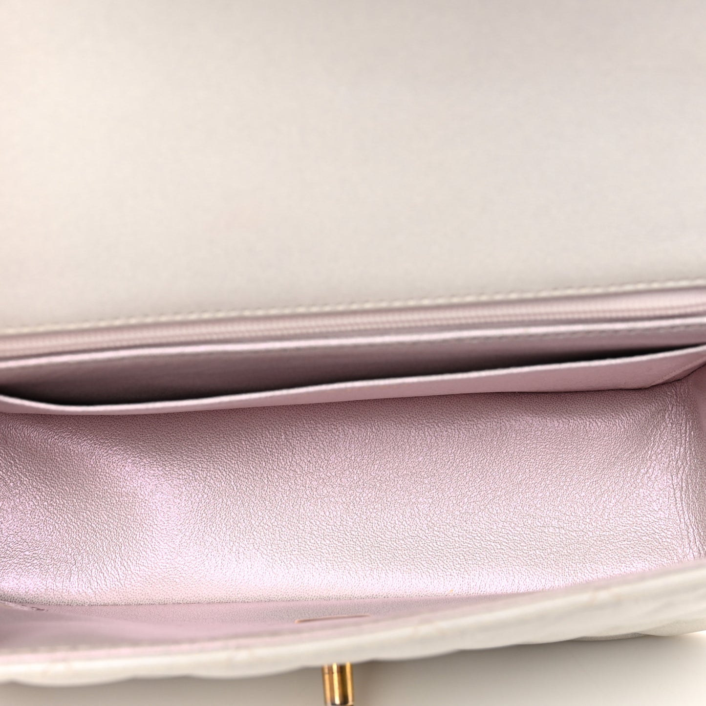 Iridescent Lambskin Quilted Mini Top Handle Rectangular Flap White