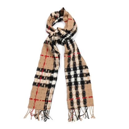 Burberry Merino Wool Cashmere Exploded Check Fringe Scarf Camel 1 of 4