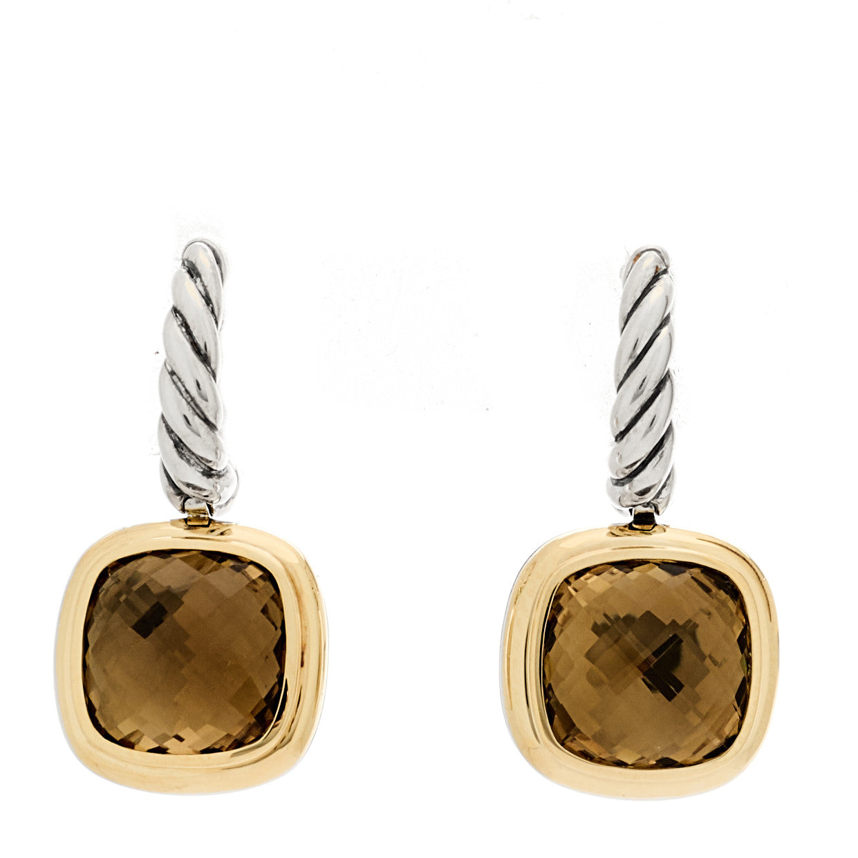David Yurman Sterling Silver 18K Yellow Gold Smoky Quartz 10mm Albion Drop Earrings 1 of 4