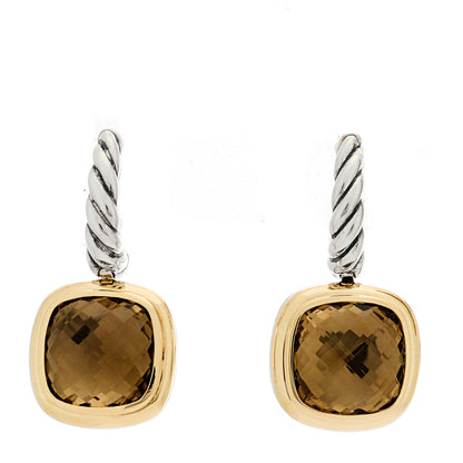 David Yurman Sterling Silver 18K Yellow Gold Smoky Quartz 10mm Albion Drop Earrings 1 of 4