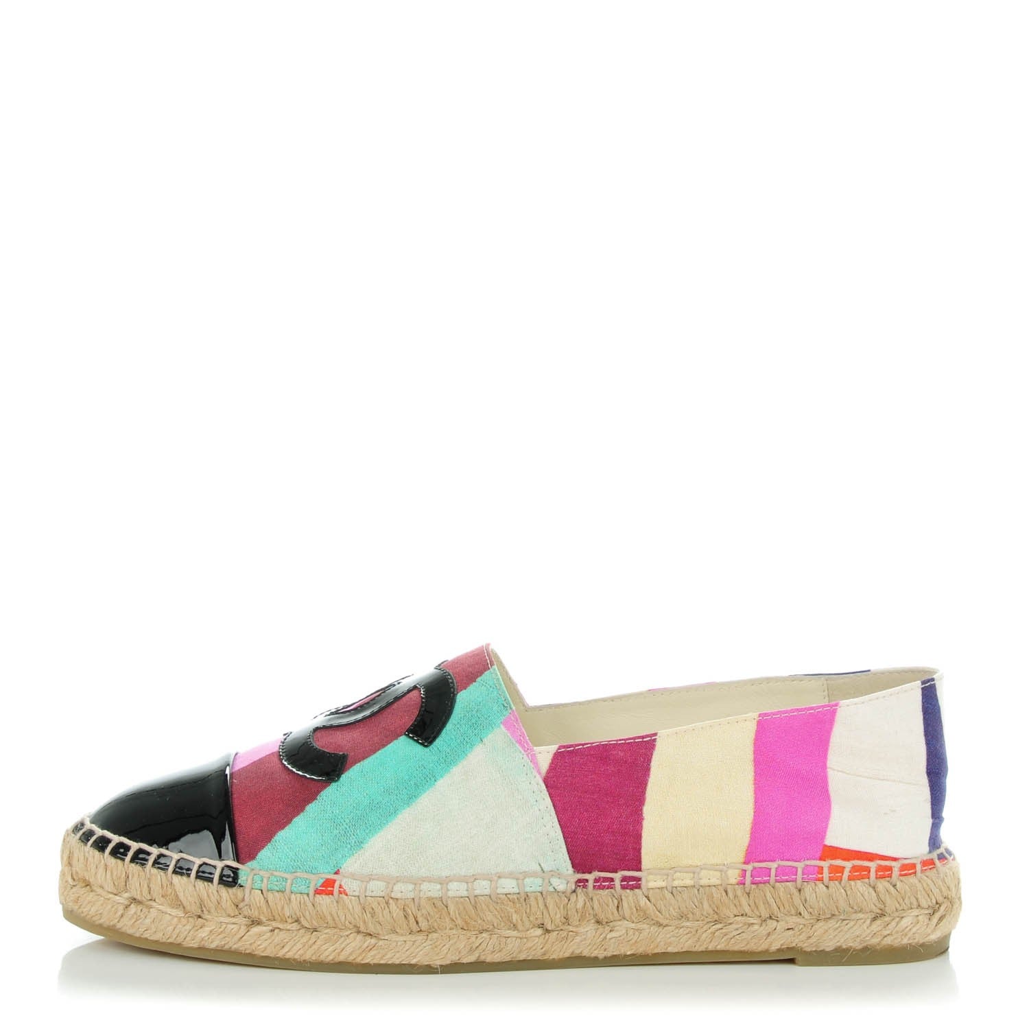 Chanel Fabric Striped Patent CC Espadrilles 38 Multicolor Black 1 of 9