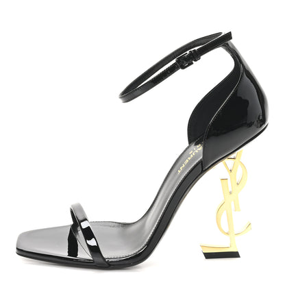 Saint Laurent Patent Calfskin Opyum 110 Sandals 37 Black Gold 1 of 9