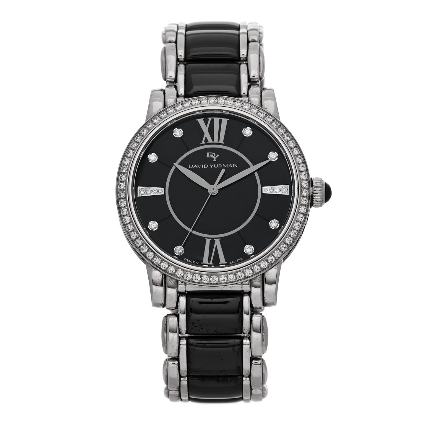 Stainless Steel Ceramic Diamond Bezel 38mm Classic Quartz Watch Black