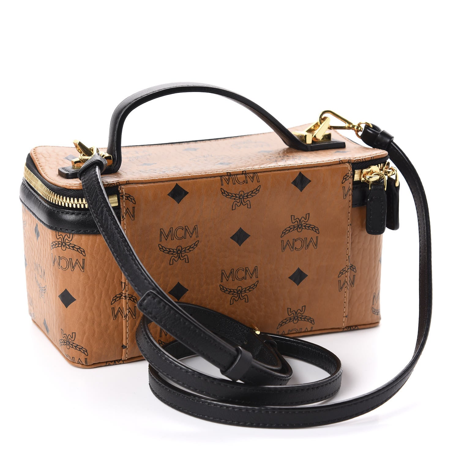 MCM Visetos Vanity Case Cognac Black 3 of 12