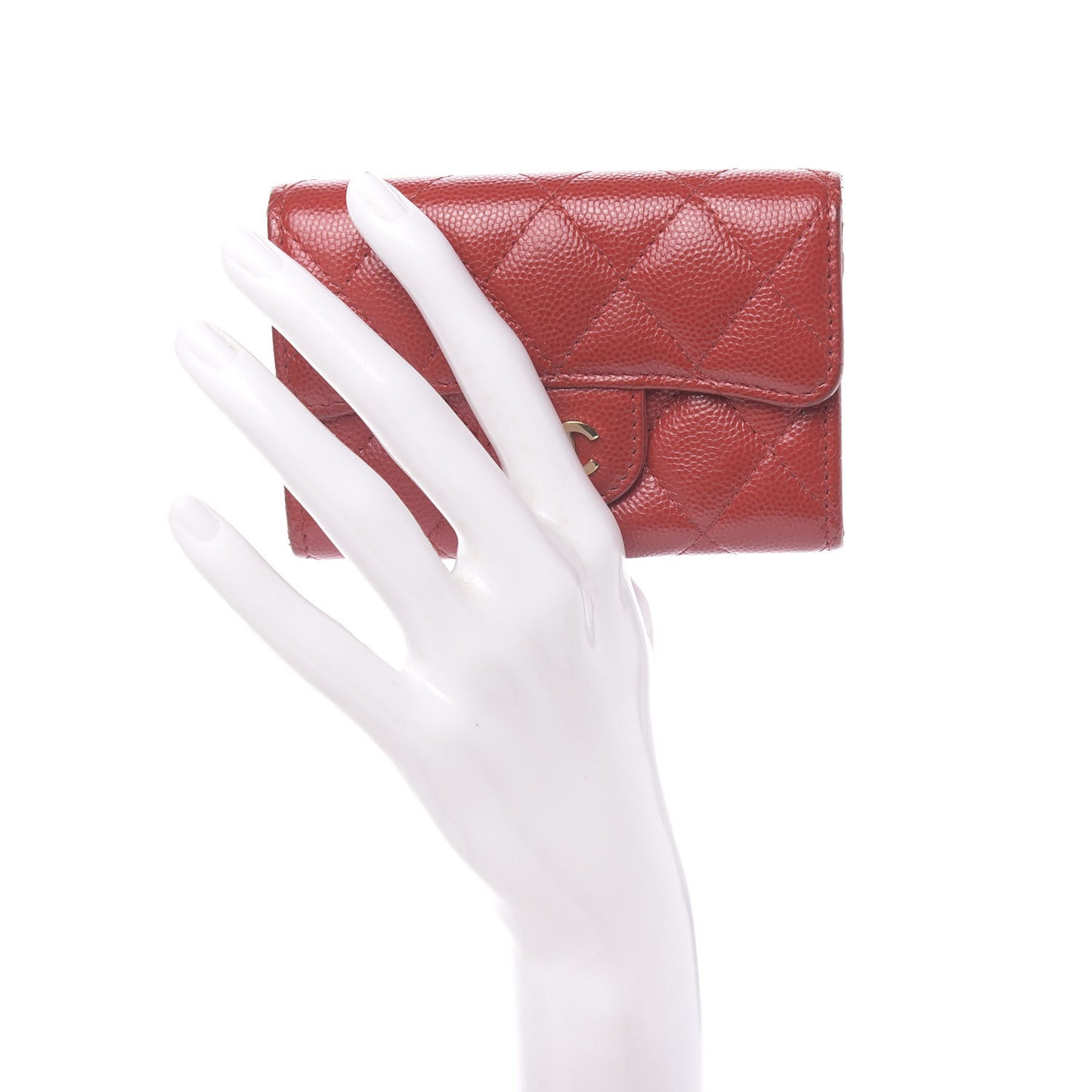 Caviar Quilted Flap Card Holder Wallet Red