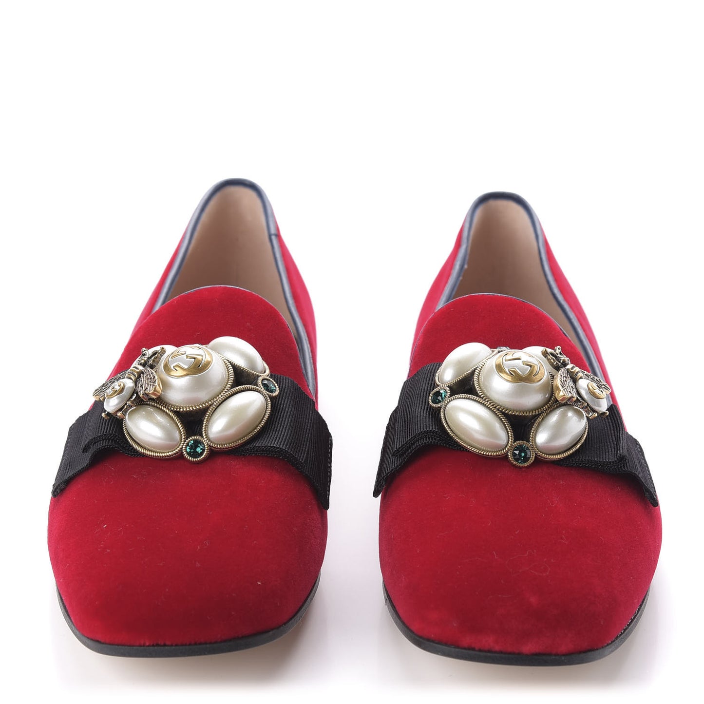 Velvet Etoile Pearl Embellished Loafers 37 Red