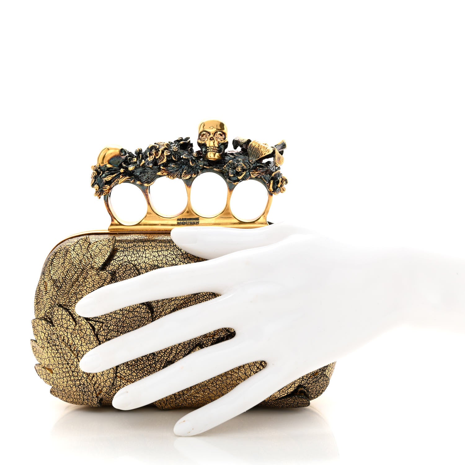 Alexander McQueen Embellished Flower Knuckle Box Clutch Gold 2 of 10