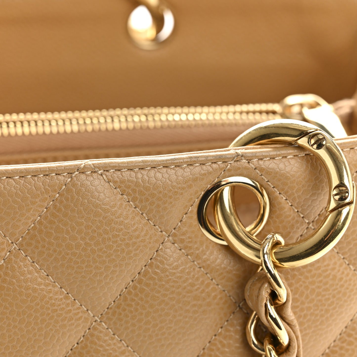 Caviar Quilted Grand Shopping Tote GST Dark Beige