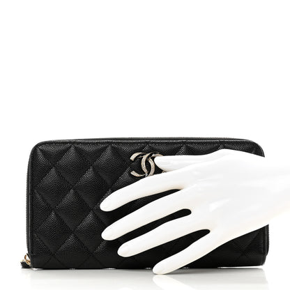 Chanel Caviar Quilted Crystal Enamel Large Gusset Zip Around Wallet Black 2 of 9