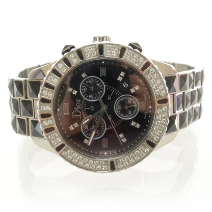 Christian Dior Stainless Steel Diamond Sapphire 33mm Christal Chronograph Quartz Watch Black 1 of 8
