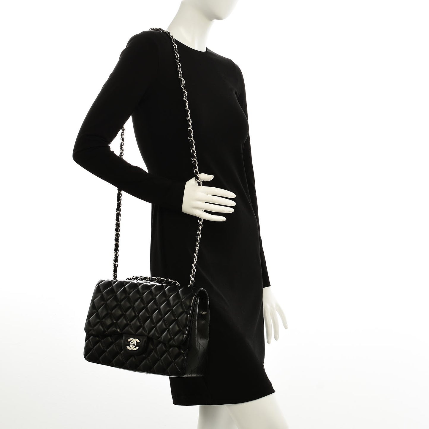 Lambskin Quilted Jumbo Single Flap Black