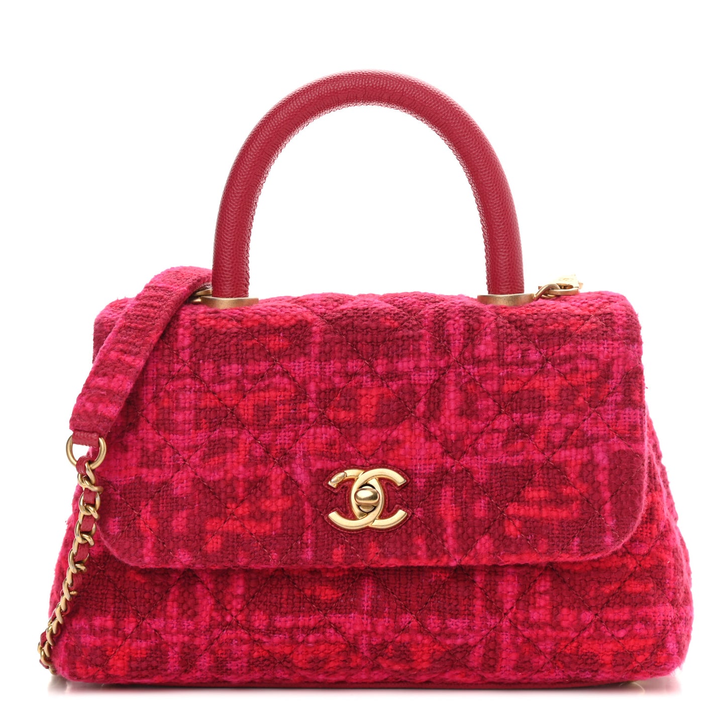 Tweed Mini Coco Handle Flap Fuchsia