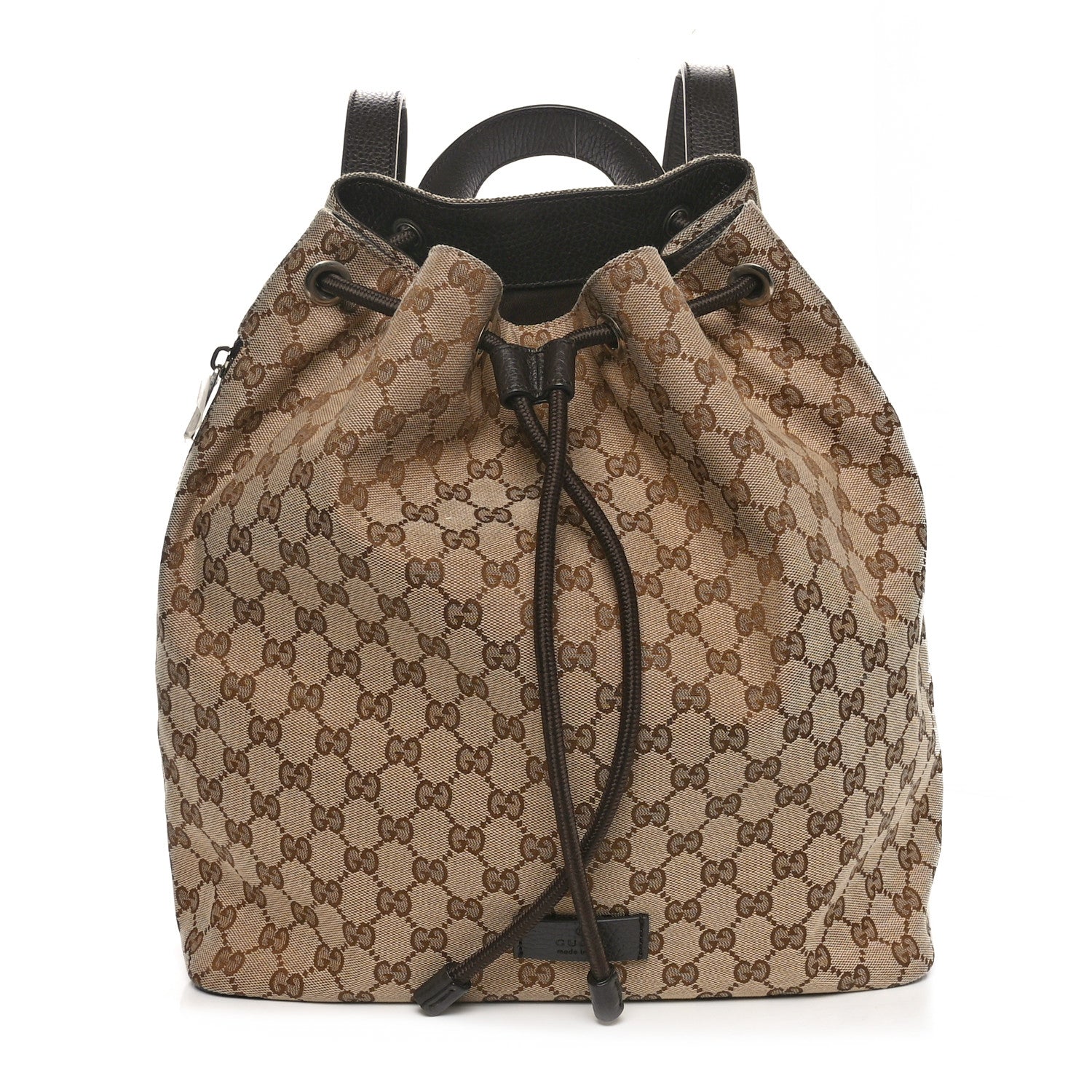 Gucci Monogram Dollar Calfskin O Drawstring Backpack Beige Ebony Testa di Moro Dark Chocolate 1 of 10