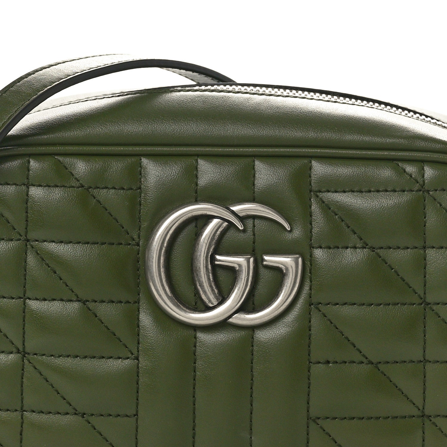 Gucci Calfskin Matelasse Aria Small GG Marmont Chain Shoulder Bag Military Wood 8 of 11