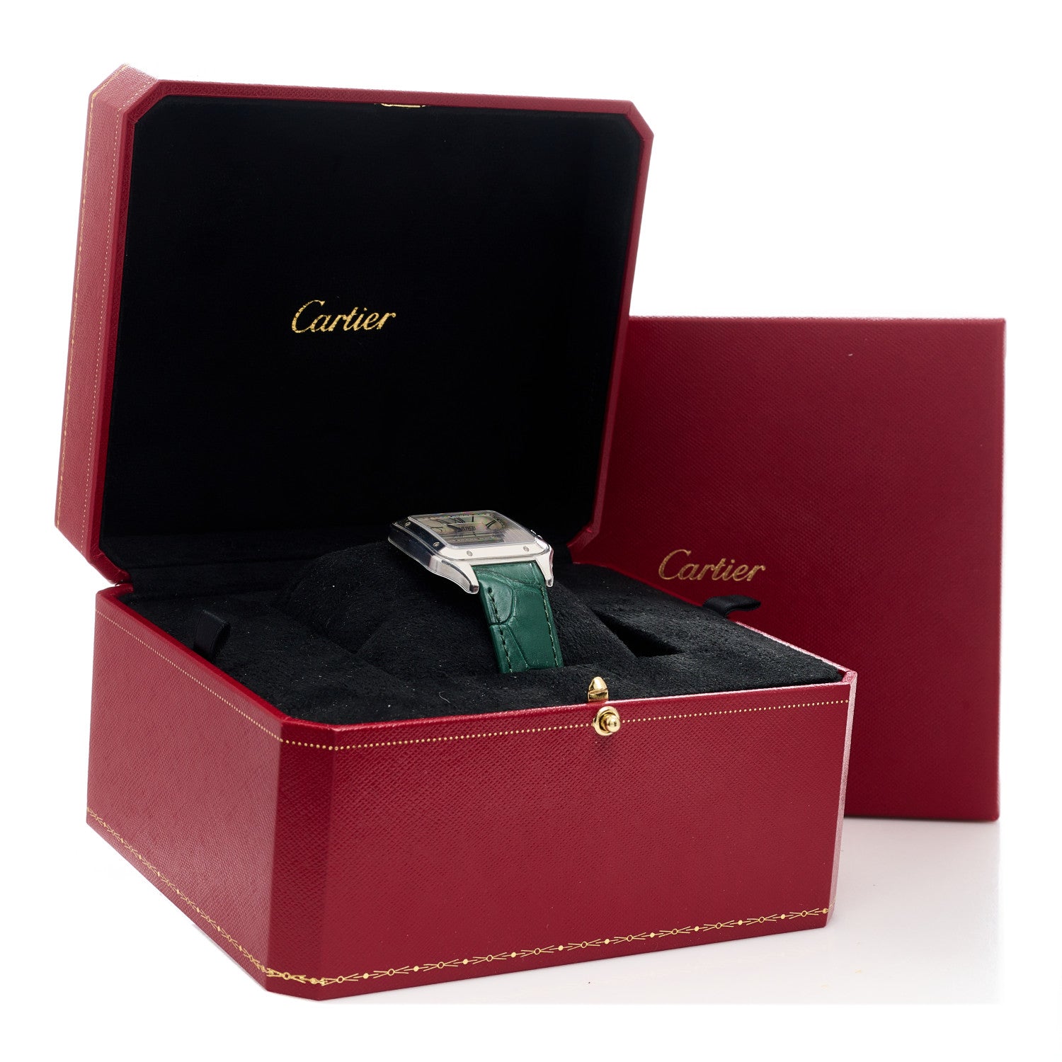 Cartier Stainless Steel Alligator 31.4mm Santos Dumont Quartz Watch Green 5 of 5