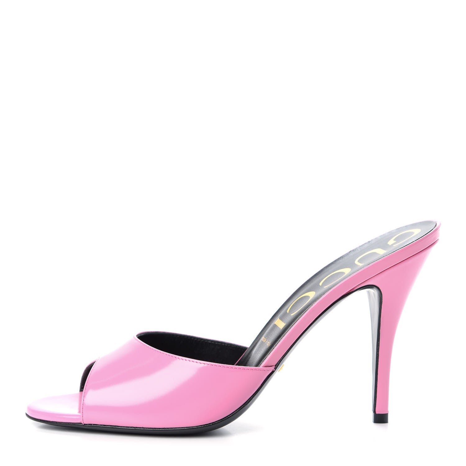 Gucci Polished Calfskin Scarlet Mid Heel Slide Sandals 41 Pink Plexi 1 of 11