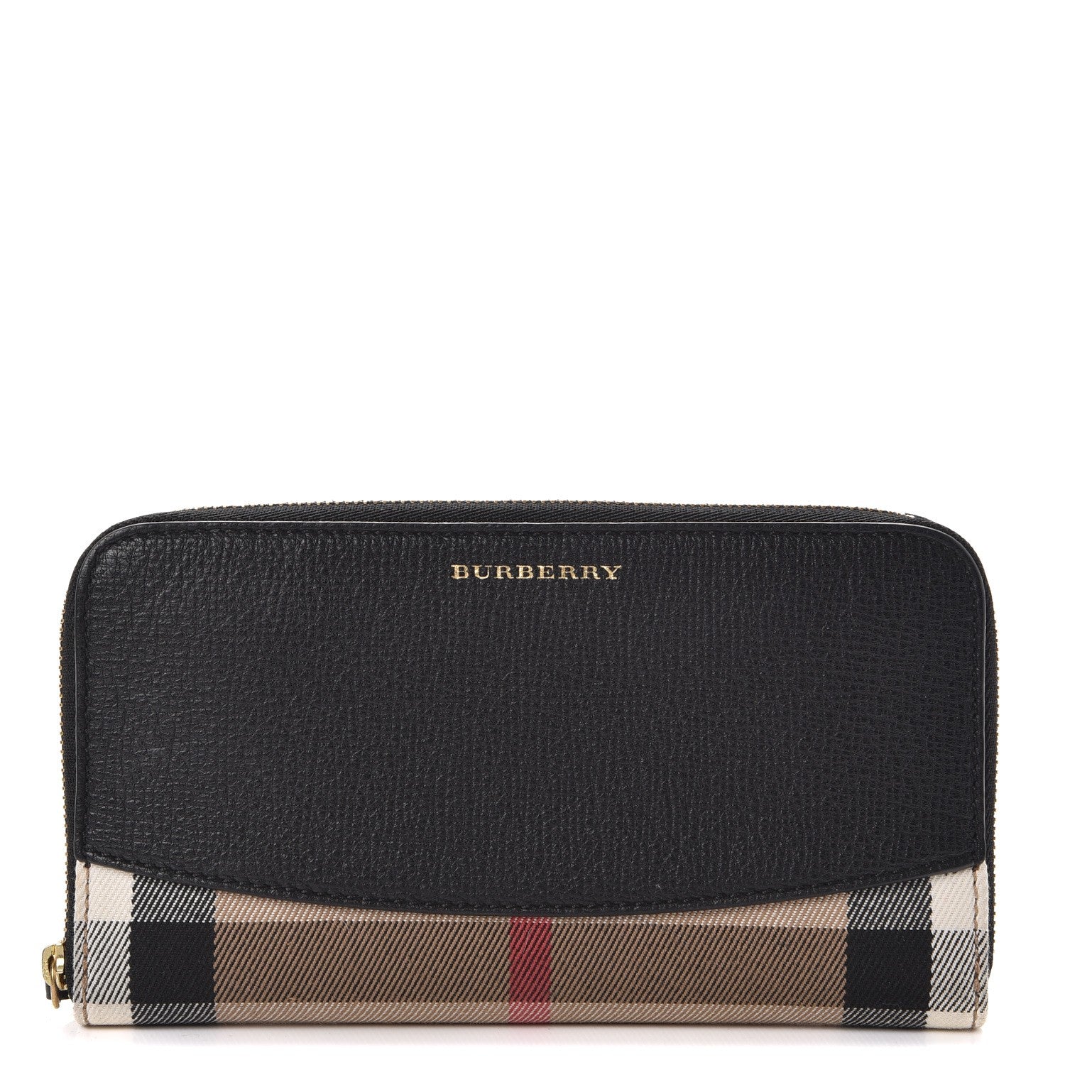 Burberry Calfskin House Check Elmore Zip Around Wallet Black 1 of 7