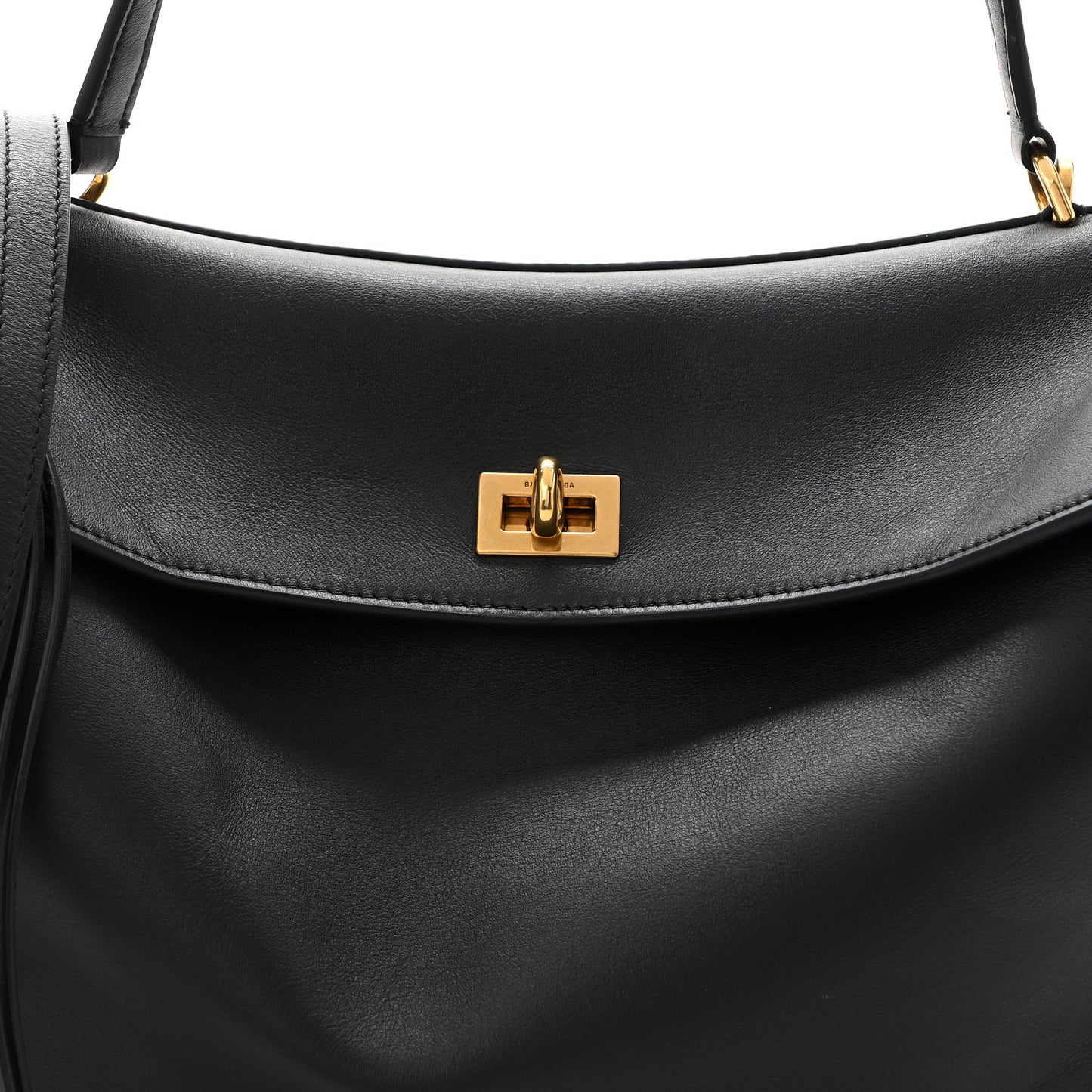 Natural Smooth Calfskin Medium Rodeo Top Handle Handbag Black