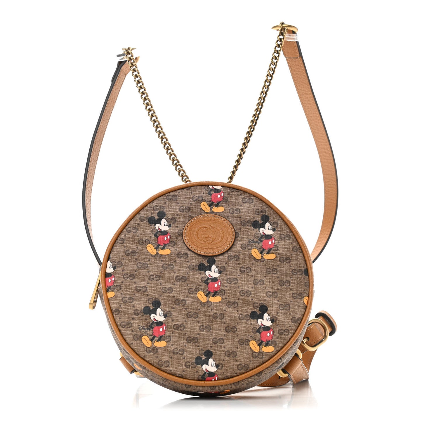 X DISNEY Mini Vintage GG Supreme Monogram Mickey Mouse Round Backpack Beige Vintage Sun Oil