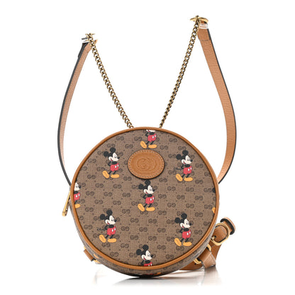Gucci X DISNEY Mini Vintage GG Supreme Monogram Mickey Mouse Round Backpack Beige Vintage Sun Oil 1 of 11
