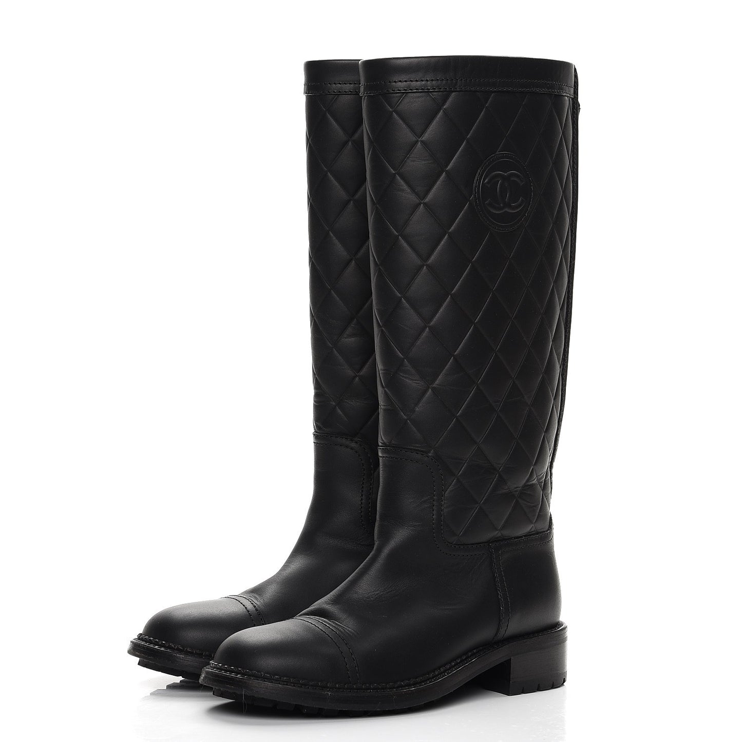 Calfskin Quilted Riding Boots 35.5 Black